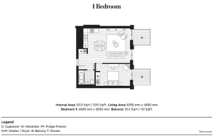 Royal Wharf Portland 1 Bedroom Floor Plan